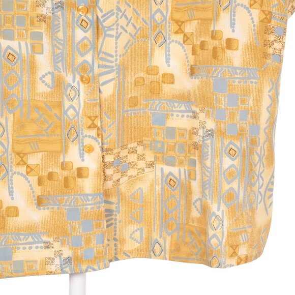 Voir Collection VTG Button Up Shirt XL Womens Yellow Blue Geometric Short Sleeve - Picture 3 of 5